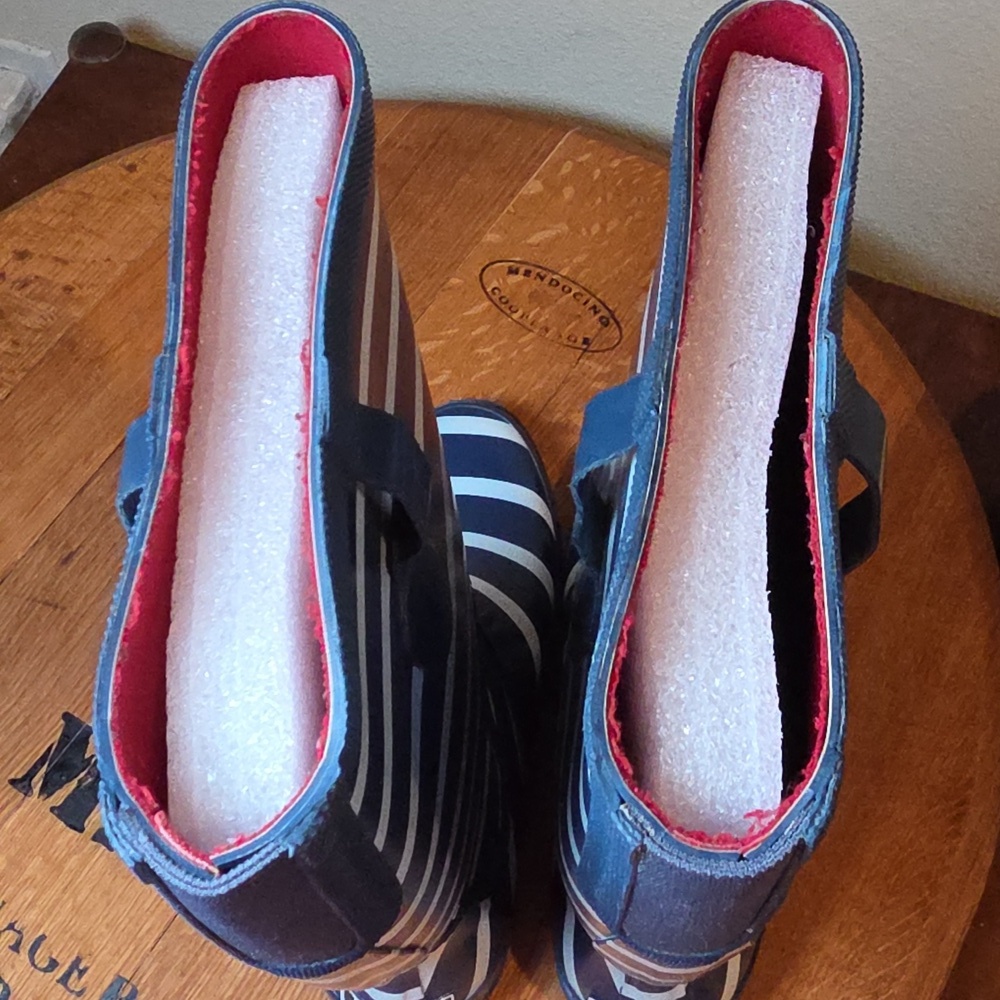 L.L. Bean Navy and White Nautical Striped Rain Boots Wellies Size 8 - Picture 4 of 11